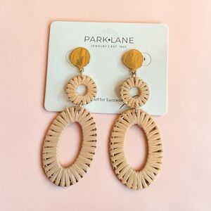 Park Lane Natural Beige Woven Drop Earrings with Gold Discs